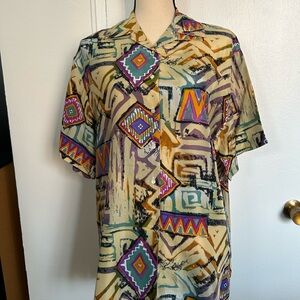 100% Silk, Short Sleeve Button Up Stylish Shirt by Arnold Zimberg New York Silks